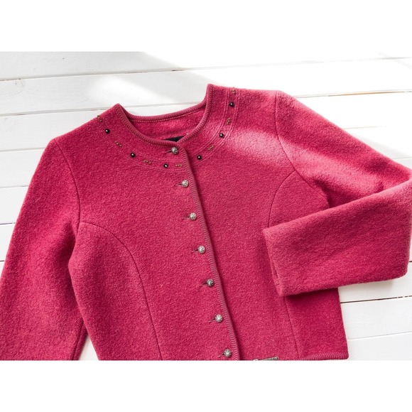 vtg Sigi Scheiber Tyrol pink embroidered wool trachten cardigan sweater - Picture 1 of 4